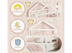 Merax Cama Montessori|Cama cabina 140 x 200 cm con cabecero - pino + MDF - somier - para niños - (sin colchón)