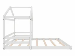 Merax Cama Montessori|Cama cabina 140 x 200 cm con cabecero - pino + MDF - somier - para niños - (sin colchón)