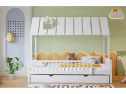 Merax Cama Montessori|Cama cabina 120 x 200 cm con cama nido 120 x 190 cm - Madera de pino + MDF -