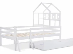 Cama cabina 90 x 200 cm con escalera y cajones - madera maciza -^Merax Best
