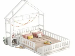 Cama cabina 140 x 200 cm con mesita de noche - Pino y MDF -^Merax Hot
