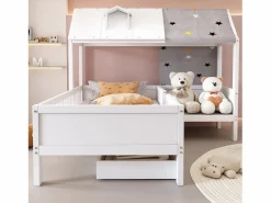 Cama cabina 90 x 200 cm con techo de tela y cajón grande - madera maciza -^Merax Sale