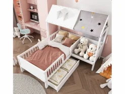 Cama cabina 90 x 200 cm con techo de tela y cajón grande - madera maciza -^Merax Sale