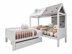 Cama cabina 90 x 200 cm con techo de tela y cajón grande - madera maciza -^Merax Sale