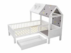 Cama cabina 90 x 200 cm con techo de tela y cajón grande - madera maciza -^Merax Sale