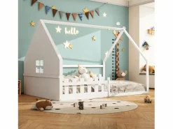 Merax Cama Montessori|Cama cabina 140 x 200 cm con ventana - Madera de pino + MDF - Somier de láminas incluido -
