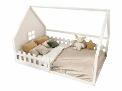 Merax Cama Montessori|Cama cabina 140 x 200 cm con ventana - Madera de pino + MDF - Somier de láminas incluido -
