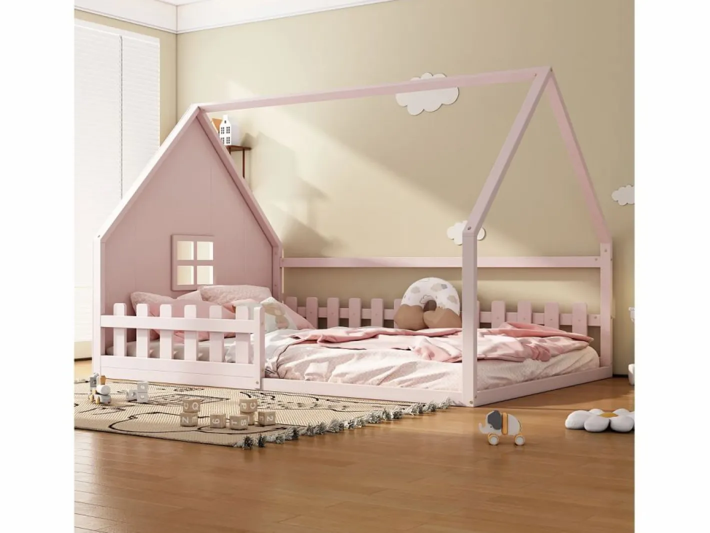Cama cabina 140 x 200 cm con ventana - Madera de pino + MDF - Somier de láminas incluido -^Merax Discount