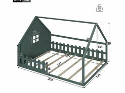 Cama cabina 140 x 200 cm con ventana - Madera de pino + MDF - Somier de láminas incluido -^Merax Clearance
