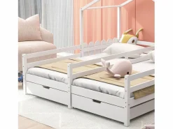 Merax Cama cabina 2 x 90 x 200 cm con 2 cajones - Madera de pino y MDF - Barras y somier - Blanco Hot