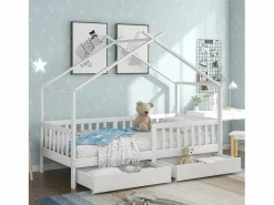 Merax Cama Montessori|Cama cabina con 2 cajones - 90 x 200 cm - madera de pino - somier de láminas -