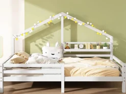 Merax Cama Montessori|Cama cabina para niños - 90 x 200 cm - estante de almacenamiento - somier -