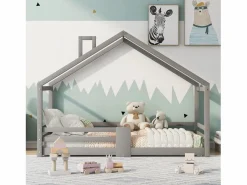 Merax Cama Montessori|Cama cabina para niños 90 x 200 cm - madera maciza de pino - barrera y somier -