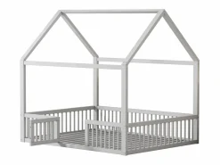 Merax Mueble De Bebé|Cama cabina para niños o bebés - 140 x 200 cm - barreras y puerta - somier incluido - madera blanca