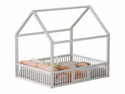 Merax Mueble De Bebé|Cama cabina para niños o bebés - 140 x 200 cm - barreras y puerta - somier incluido - madera blanca