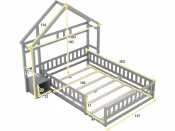 ModernLuxe Cama cabina para niños 140x200 cm con mesita de noche y barandillas de seguridad - somier - Gris Outlet
