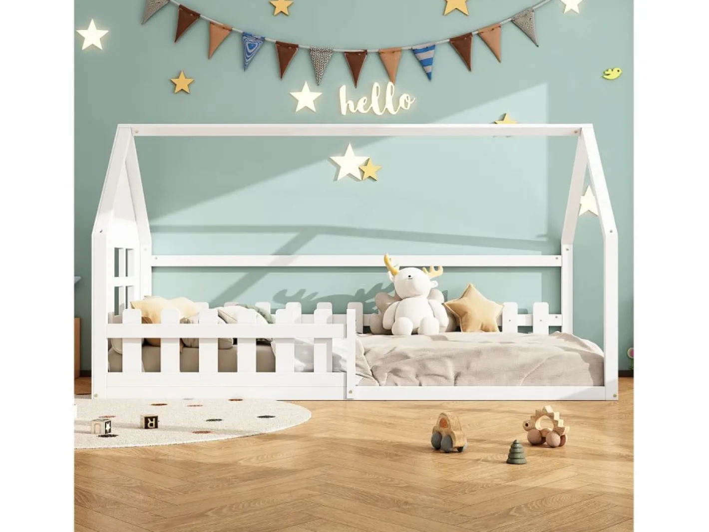 Cama cabina 140x200 cm - Cama infantil con barandillas de seguridad y somier - pino y MDF - Blanco Sale