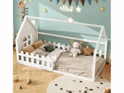 Cama cabina 140x200 cm - Cama infantil con barandillas de seguridad y somier - pino y MDF - Blanco Sale