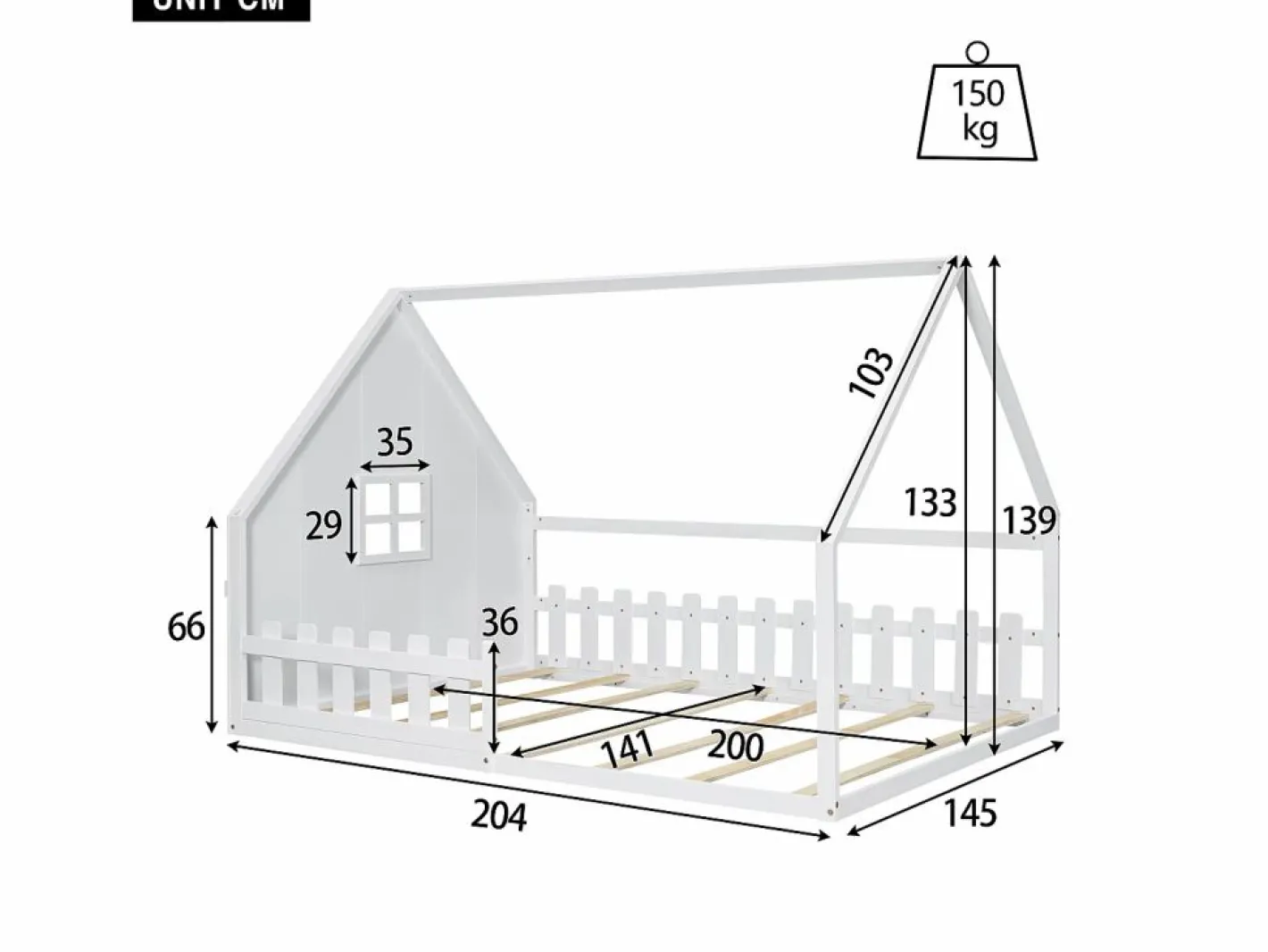 Cama cabina 140x200 cm - Cama infantil con barandillas de seguridad y somier - pino y MDF - Blanco Sale