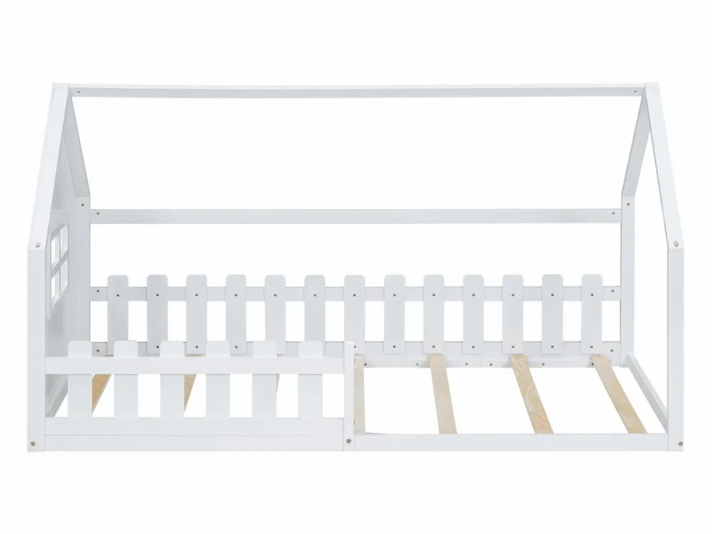 Cama cabina 140x200 cm - Cama infantil con barandillas de seguridad y somier - pino y MDF - Blanco Sale