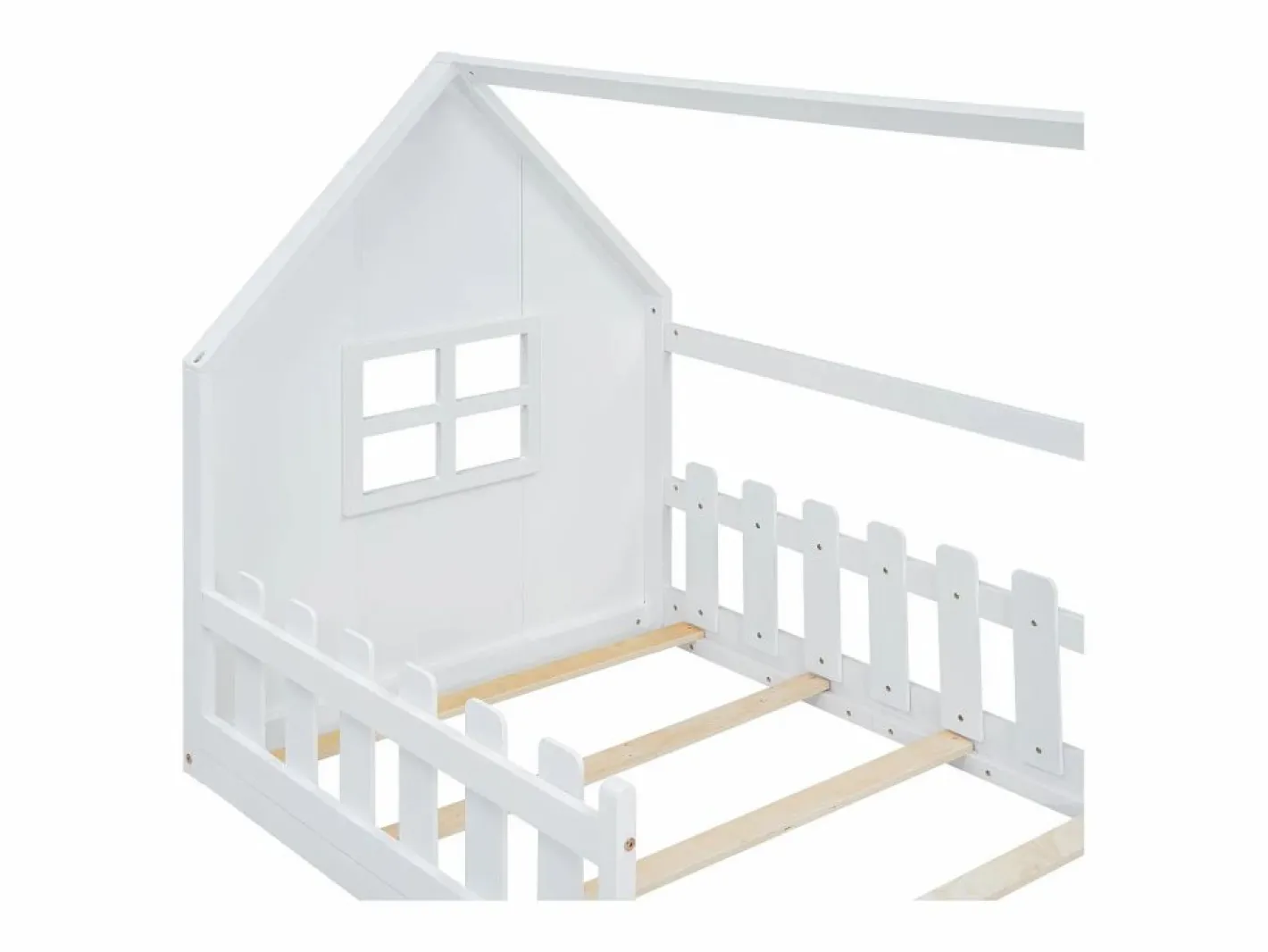 Cama cabina 140x200 cm - Cama infantil con barandillas de seguridad y somier - pino y MDF - Blanco Sale