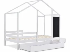 ModernLuxe Cama cabina 90x200 cm - madera maciza - con pizarra y 2 cajones - Blanco Outlet