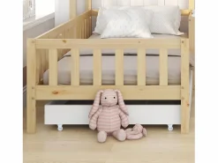 ModernLuxe Cama Montessori|Cama cabina 90x200cm + 140x70cm de madera maciza - con cajones y estantes + somier - Natural