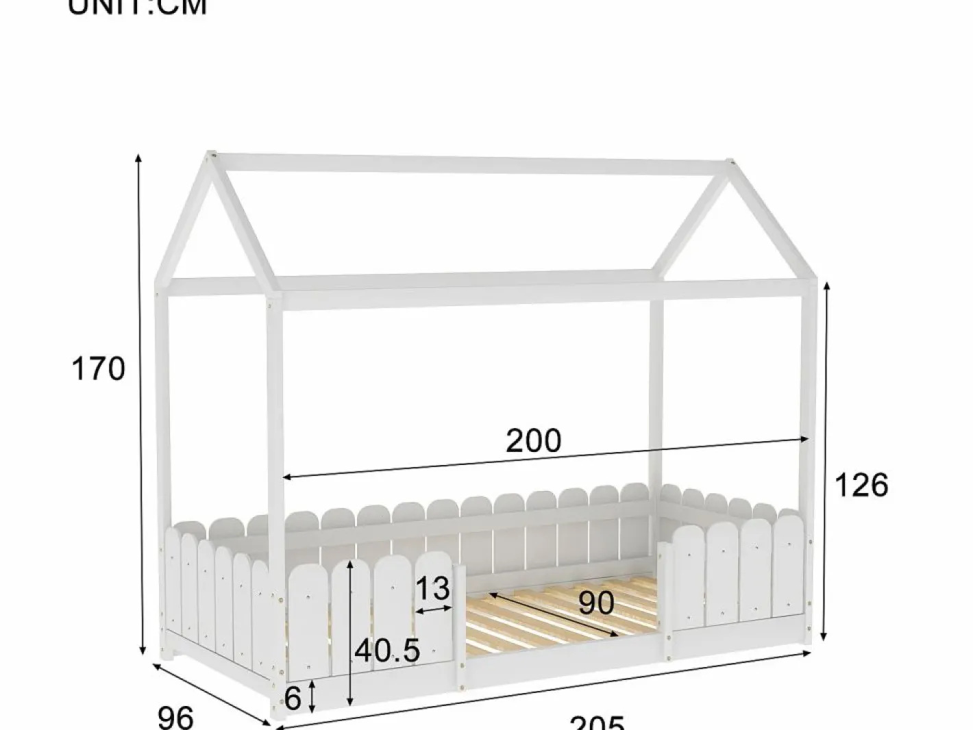ModernLuxe Cama cabina 90x200cm de madera maciza - con protección contra caídas - Blanco Outlet