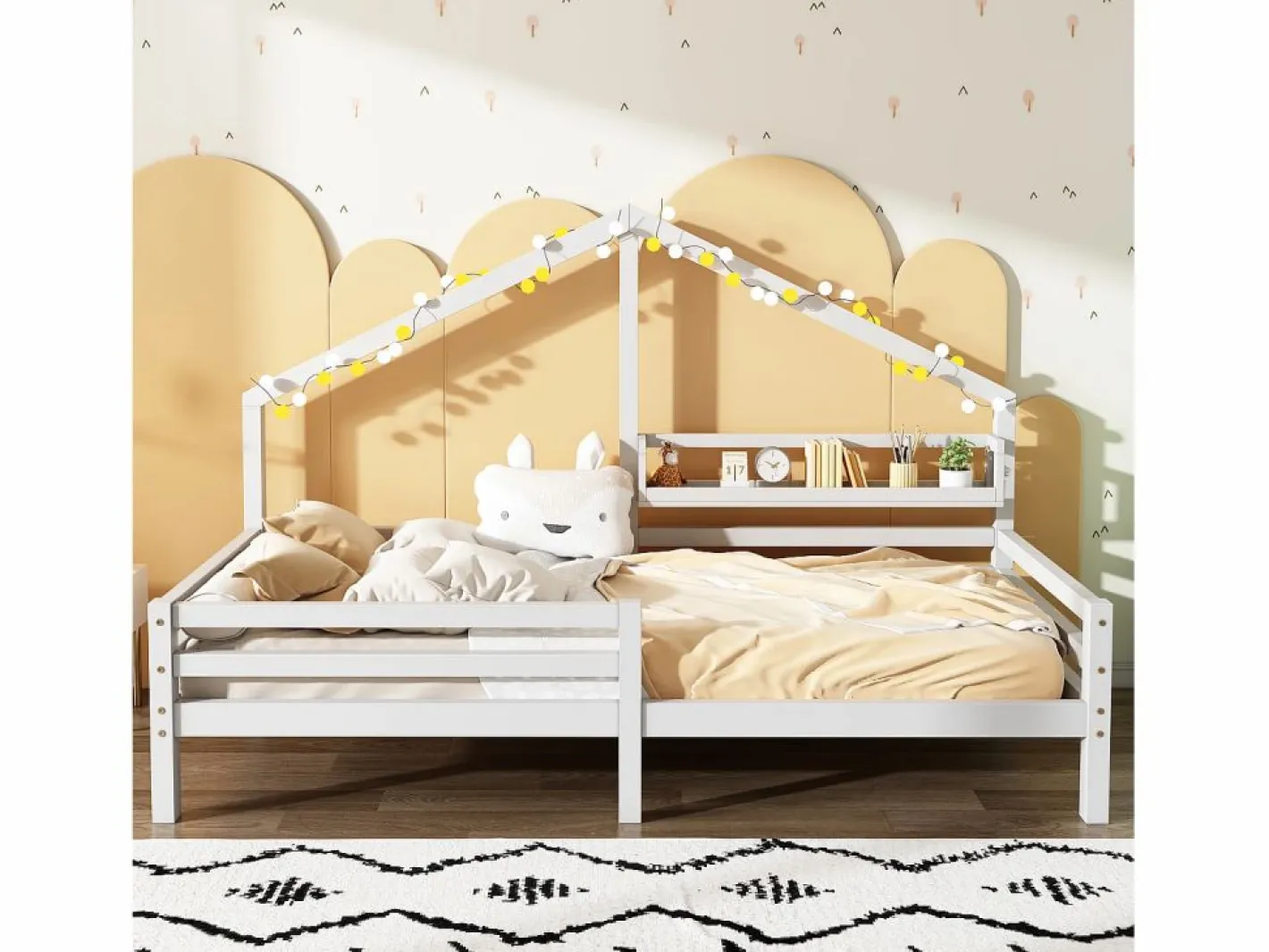 ModernLuxe Cama cabina 90x200cm de madera maciza - con estantes - Blanco Online