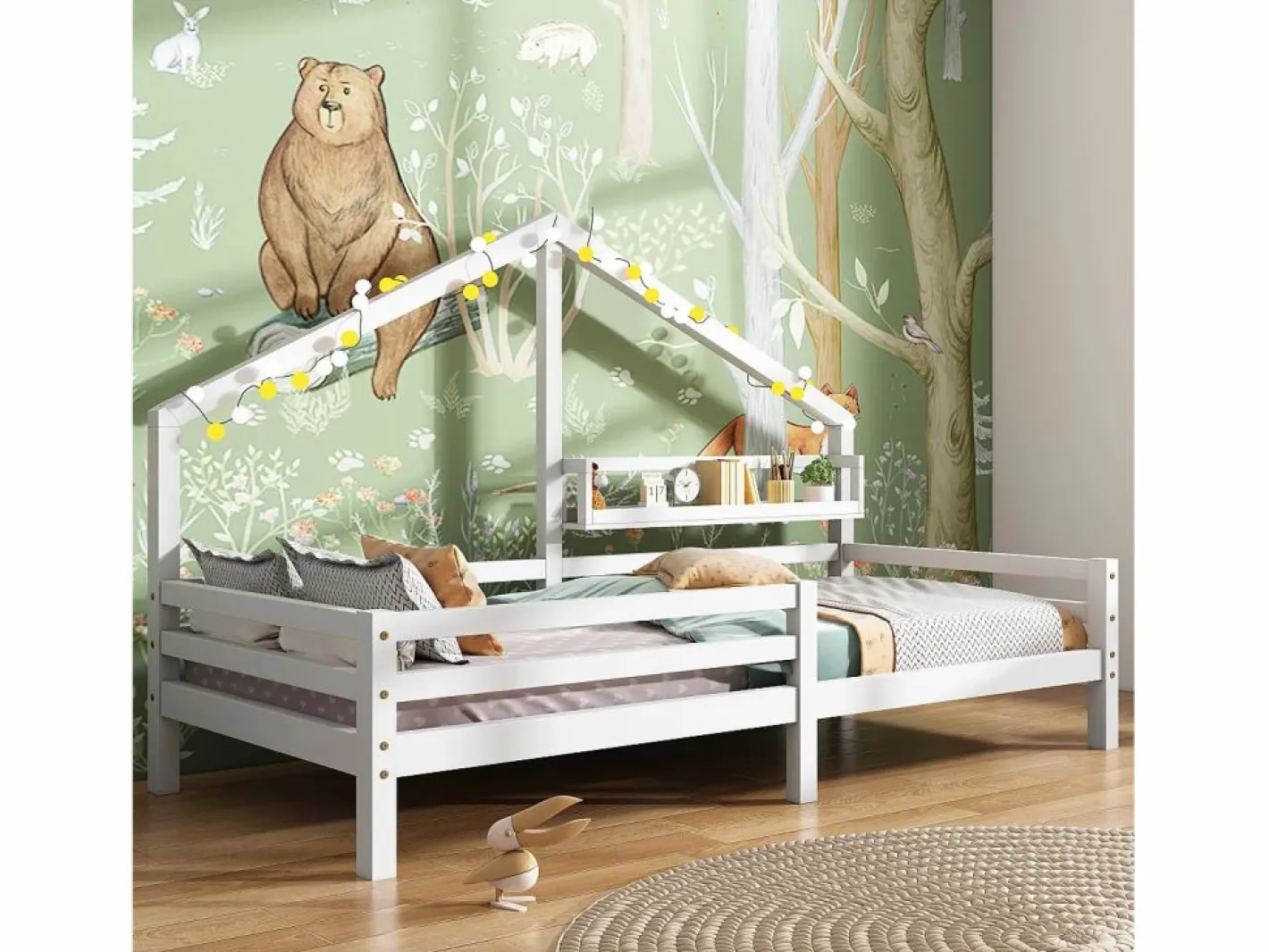 ModernLuxe Cama cabina 90x200cm de madera maciza - con estantes - Blanco Online