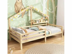 ModernLuxe Cama Montessori|Cama cabina 90x200cm de madera maciza - con estantes - Natural