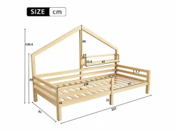 ModernLuxe Cama Montessori|Cama cabina 90x200cm de madera maciza - con estantes - Natural