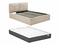 Vente-unique Cama Con Canapé|Cama Adulto|Cama canapé con funda extraíble 140 x 190 cm en tela + colchón - TENESE