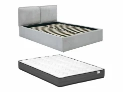 Vente-unique Cama Con Canapé|Cama canapé con funda extraíble queen size 160 x 200 cm de tela + colchón - TENESE