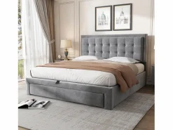 Cama canapé de 140 x 190 cm con 2 cajones y cabecero - Terciopelo - Color^Merax New