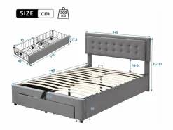 Cama canapé de 140 x 190 cm con 2 cajones y cabecero - Terciopelo - Color^Merax New