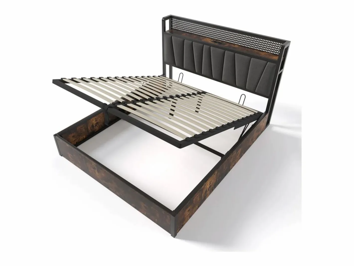 Cama canapé para adulto 180x200cm con estructura de metal - cabecero con USB y LED - lino (sin colchón)^ New