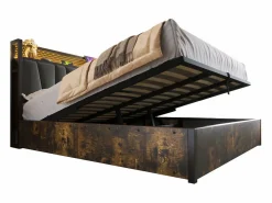 Cama canapé para adulto 180x200cm con estructura de metal - cabecero con USB y LED - lino (sin colchón)^ New