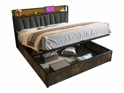 Cama canapé para adulto 180x200cm con estructura de metal - cabecero con USB y LED - lino (sin colchón)^ New