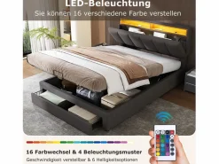 Merax Cama canapé 140x190 cm con cabecero y 2 cajones - LED - Tejido de lino - (sin colchón) Gris Discount