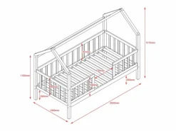 Cama Montessori|Cama casita con barandilla + 2 cajones madera 90x190cm