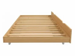 Cama Montessori|Cama casita con barandilla + cama de arrastre madera pino 90x190cm