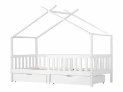 ModernLuxe Cama Montessori|Cama casita infantil 90×200 cm - en madera maciza + MDF - con 2 cajones - con protección anti-caídas y somier de láminas -