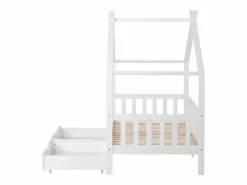 ModernLuxe Cama Montessori|Cama casita infantil 90×200 cm - en madera maciza + MDF - con 2 cajones - con protección anti-caídas y somier de láminas -