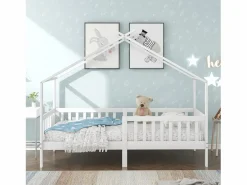 ModernLuxe Cama Montessori|Cama casita infantil 90×200 cm - en madera maciza + MDF - con protección anti-caídas y somier de láminas -