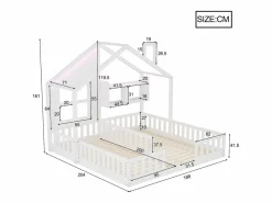 ModernLuxe Cama casita infantil 90 x 200 cm - con iluminación LED - con barreras de seguridad - con estantes de almacenamiento - ​ (colchón no incluido) Blanco Sale