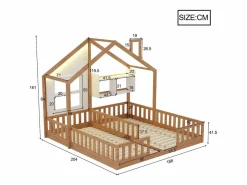 Cama casita infantil 90 x 200 cm - con iluminación LED - con barreras de seguridad - con estantes de almacenamiento - natural​ (colchón no incluido)^ModernLuxe Best