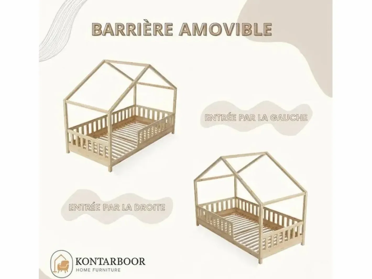 Cama casita infantil BOSCO 90x190 cm en madera de pino natural barnizada con somier de lamas – Estilo escandinavo unisex^ Clearance