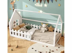 Cama casita infantil 90x200 cm - con barrotes de seguridad - Estructura de madera blanca - Estilo escandinavo limpio (sin colchón)^Hauss Spole Clearance