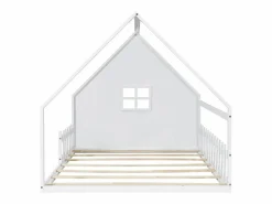 Cama casita infantil 140x200 cm con barandilla y barra tipo casa, madera de pino, (sin colchón)^Hauss Spole Hot